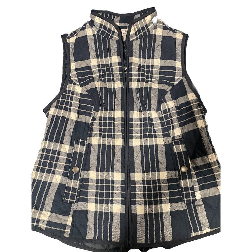 Women's Croft & Barrow Black/white Plaid Flannel Quilted Zipper Vest S